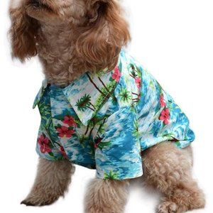 Dog Hawaiian Summertime Button Down Shirt Small